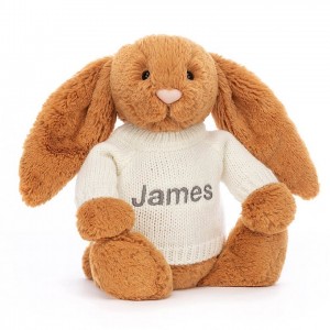 MEDIUM Jellycat Bashful Golden Bunny with Personalised Cream Jumper 31 CM X 12 CM, Jellycat USA | NT7219368
